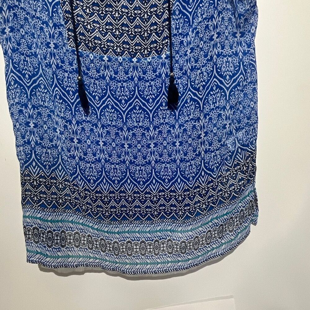 Liz Claiborne Womens Blue Tassel Tie Neck Tunic Sleeveless 2 in 1 Top Large Tall - Picture 2 of 12